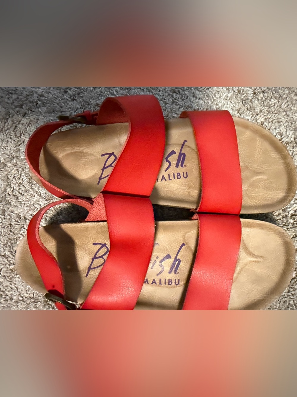 Red Buckle Slide Sandals with Wide Strap